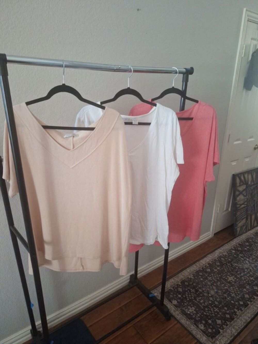 Lot of 3 Women's Casual V-Neck T-Shirts (Tan, White, Coral)